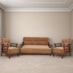 Solid Wood 5 Seater Wooden Sofa Set for Living Room Furniture | 3+1+1 Fabric Sofa Set Without Centre Table | Sofa for Home & Office Furniture