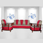 Solid Wood 5 Seater Wooden Sofa Set for Living Room Furniture | 3+1+1 Fabric Sofa Set Without Centre Table | Sofa for Home & Office Furniture