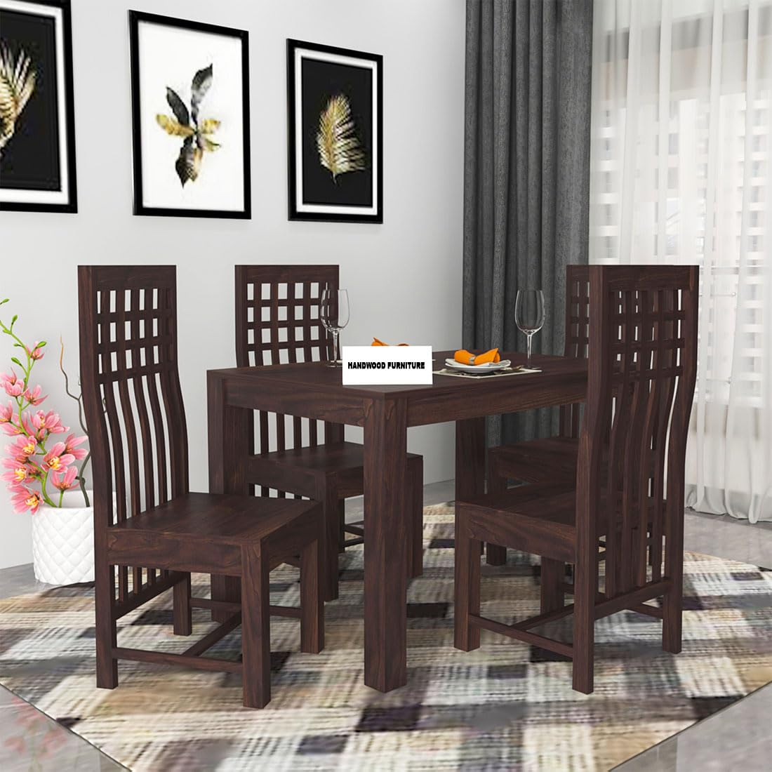 Premium Sheesham Wood Dining Table (45x30) with 4 Chairs | 4 Seater Dining Set | Wooden Dining Table with Chair | Dining Room Furniture