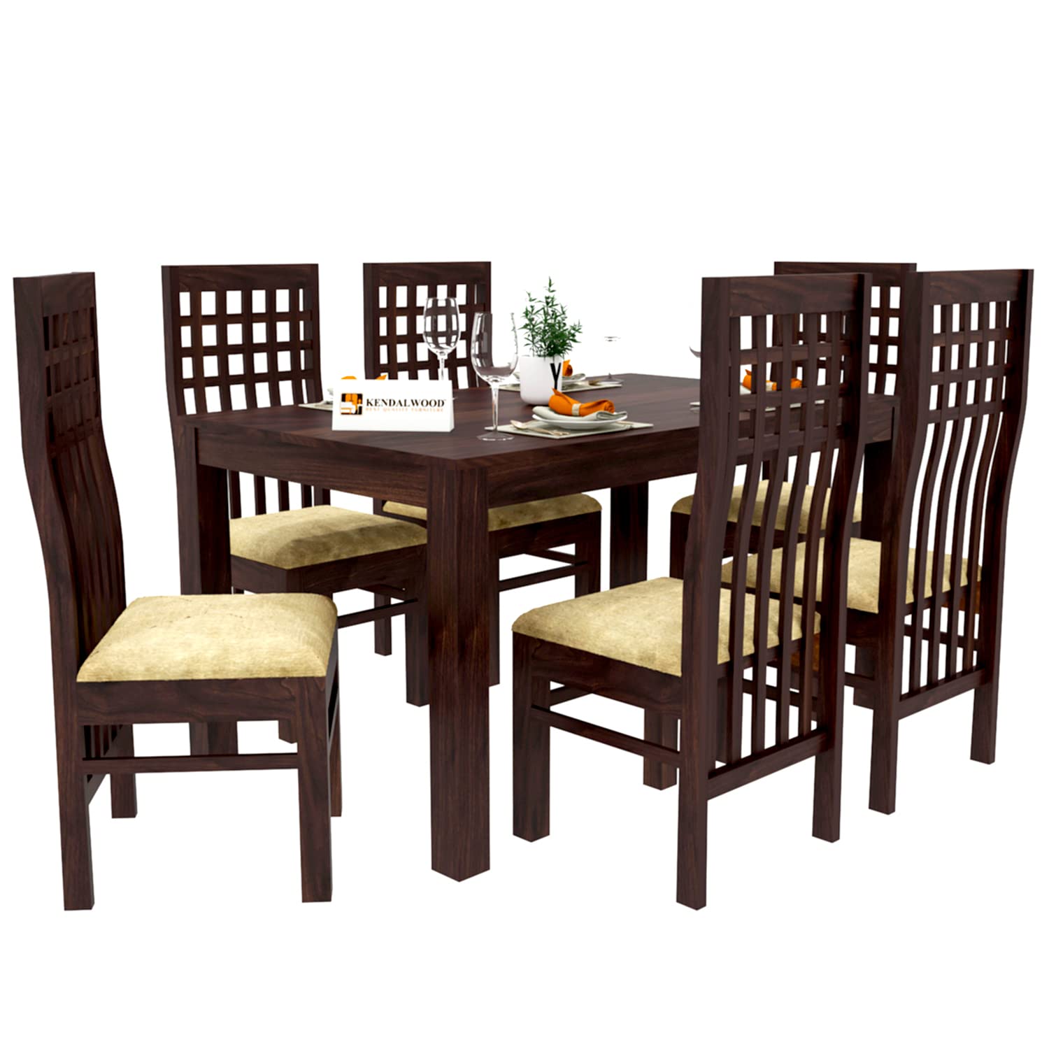 Sheesham Wood Dining Table(57x35) with 6 Chairs | 6 Seater Dining Set | Wooden Dining Table with Chair - Dining Room Furniture