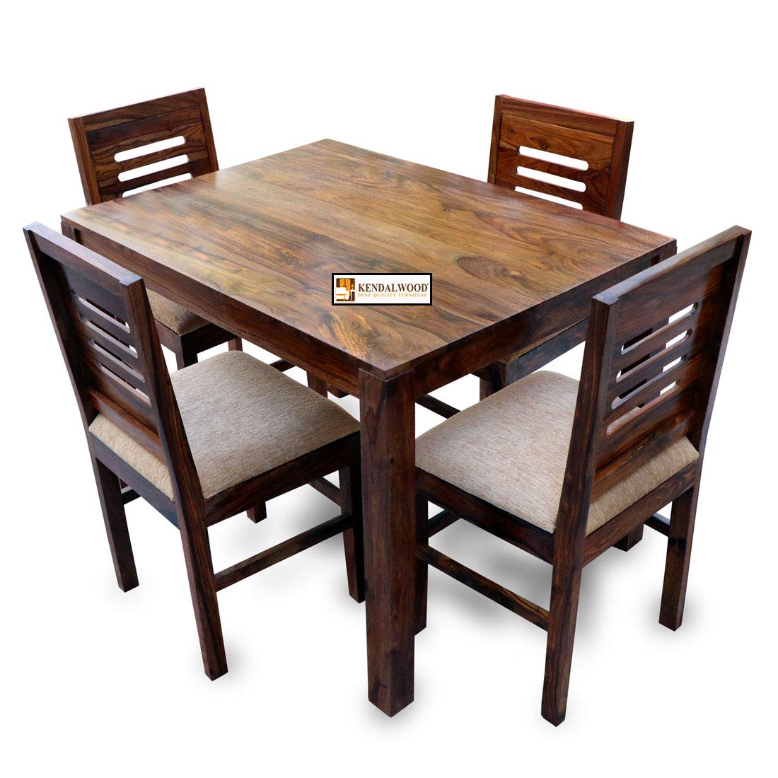 Furniture Sheesham Wood Natural Teak Finish 4 Seater Dining Table Set