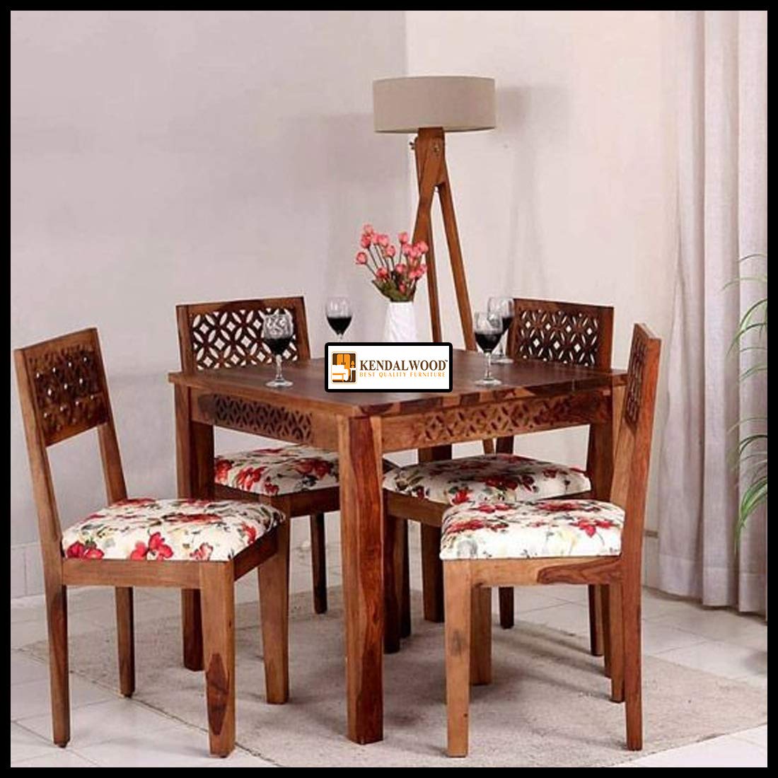 Sheesham Wood 4 Seater Dining Table with 4 Chairs and Cushion