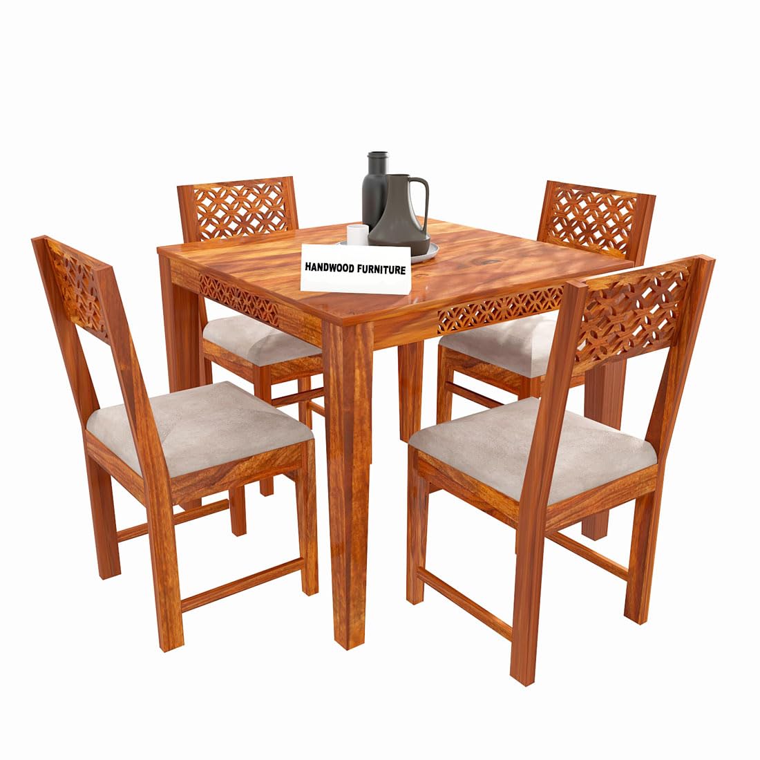 Premium Sheesham Wood Dining Table (34x34) with 4 Chairs |4 Seater Dining Set | Wooden Dining Table with Chair | Dining Room Furniture