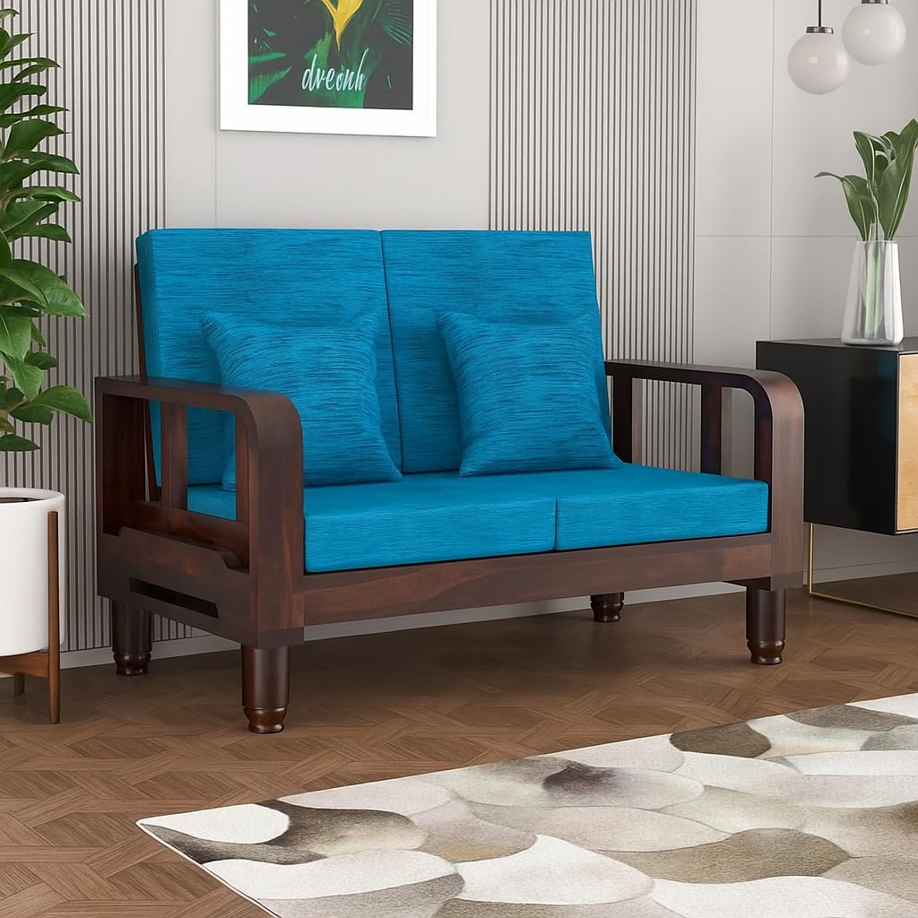 Solid Wood 2 Seater Wooden Sofa Set for Living Room Furniture Fabric 2 Seater Sofa