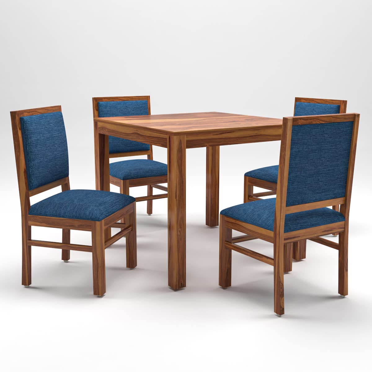 Furniture Premium Dining Room Furniture Wooden Dining Table with 4 Chairs Solid Wood 4 Seater Dining Set (Finish Color - Honey Finish with Blue Cushions, DIY(Do-It-Yourself))