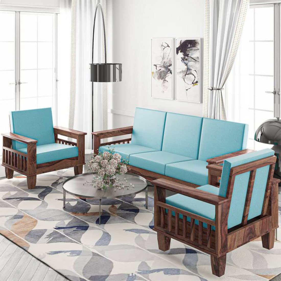 Solid Sheesham Wood Sofa Set | 5 Seater Wooden Sofa Set | 3+1+1 Sofa | Sofa Set