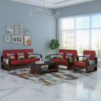 Solid Wood 6 Seater Wooden Sofa Set for Living Room Furniture 6 Seater 3+2+1 Fabric Sofa Set with Center Table