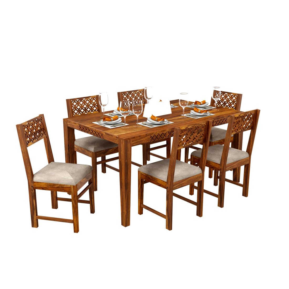 Sheesham Wood Dining Table(57x35) with 6 Chairs | 6 Seater Dining Set | Wooden Dining Table with Chair - Dining Room Furniture