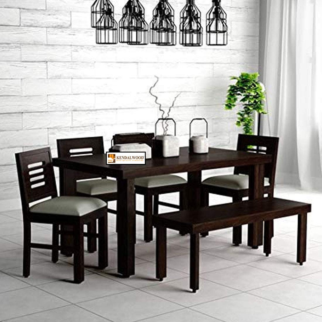 Sheesham Wood Dining Table & Chairs and Cushion | Dining Room Furniture | 6 Seater Dining Set