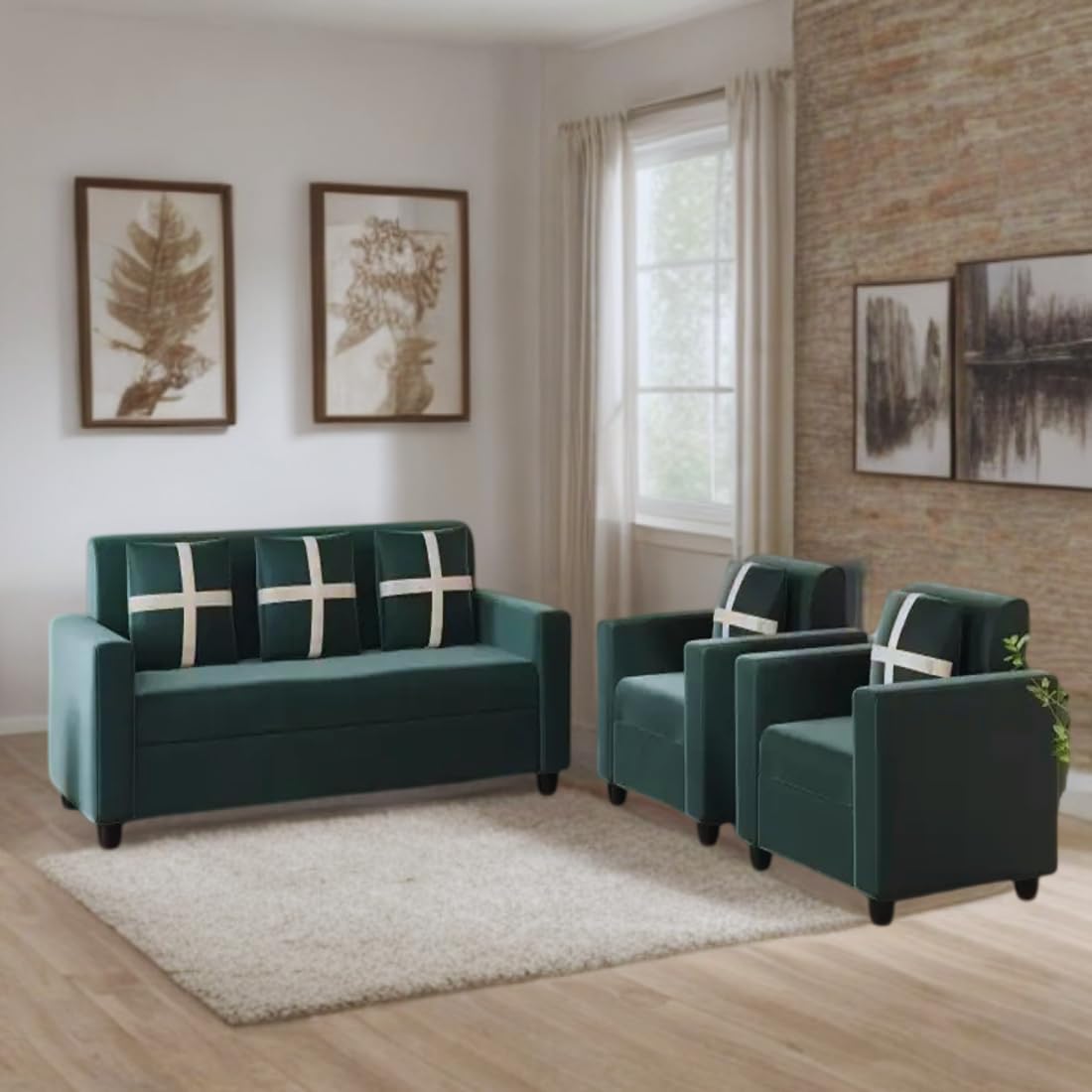 5 Seater Fabric Sofa Set for Living Room Furniture | 3 + 1 + 1 Sofa Set | Wooden Sofa for Home & Office