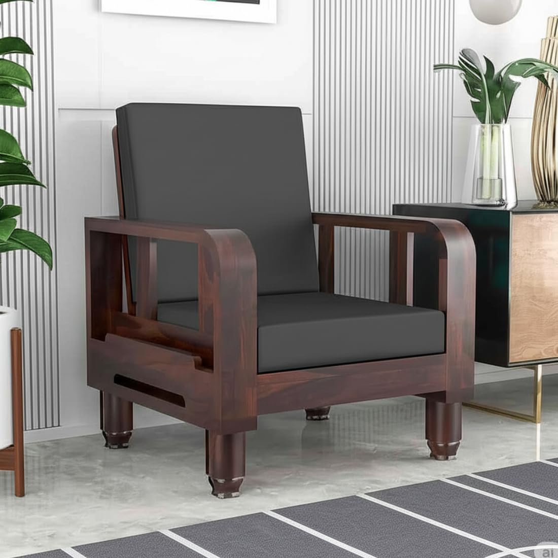 Solid Wood 1 Seater Wooden Sofa Set for Living Room Furniture | Sofa for Home & Office | 1 Seater Sofa