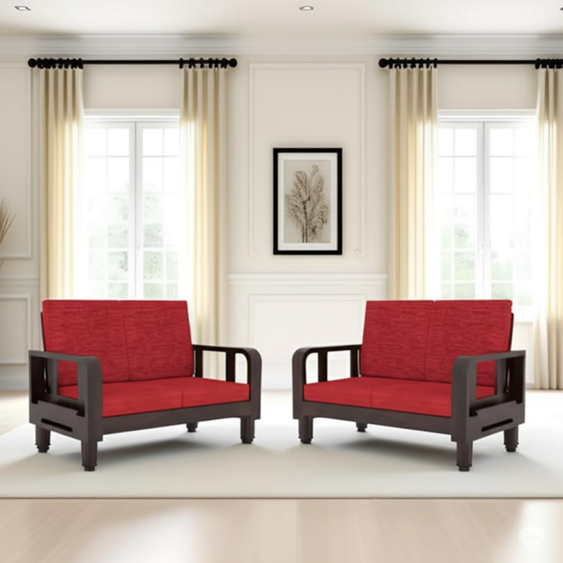 Solid Wood 4 Seater Wooden Sofa Set for Living Room Furniture 4 Seater 2+2 Fabric Sofa Set with Center Table