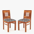 Modern Home Furniture | Solid Wood Dining Chair Set of 2 | Study Chair for Home & Office | Honey Finish with Printed Cushions