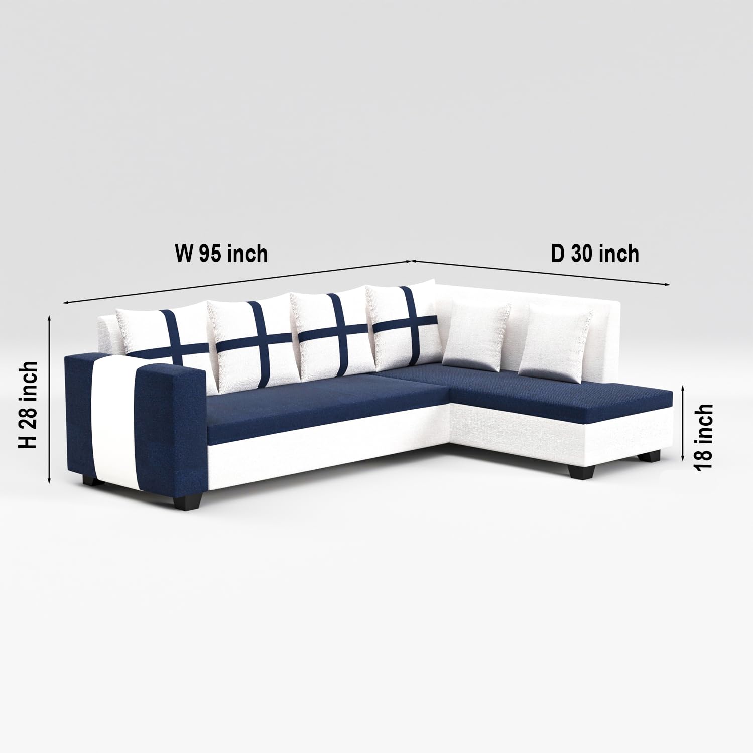 8 Seater Sofa Set, L Shape Sofa (Right Facing) 2 Ottoman, 6 Small Pillow with Coffee Table | Sofa for Home & Office Furniture