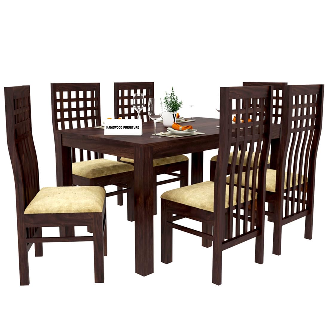 Sheesham Wood Dining Table(57x35) with 6 Chairs | 6 Seater Dining Set | Wooden Dining Table with Chair - Dining Room Furniture