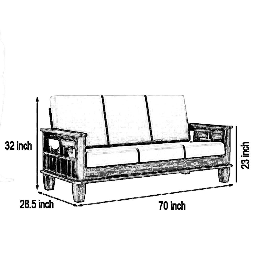 Kendalwood Furniture Solid Sheesham Wood Sofa Set | Wooden Sofa Set | Living Room Furniture
