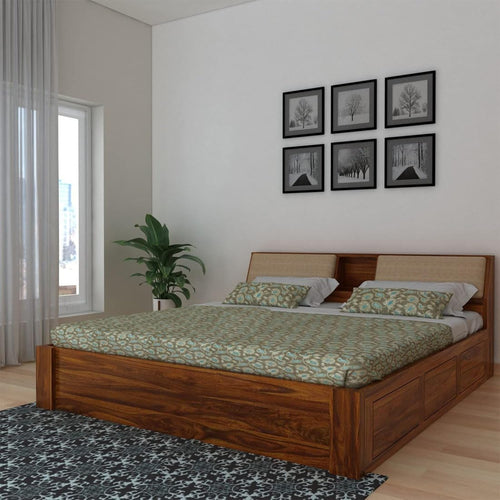 Wood Bed with Box Storage | Solid Wood Bed for Bedroom, Living Room | Wooden Bed King Size | Wooden Furniture Beds for Home