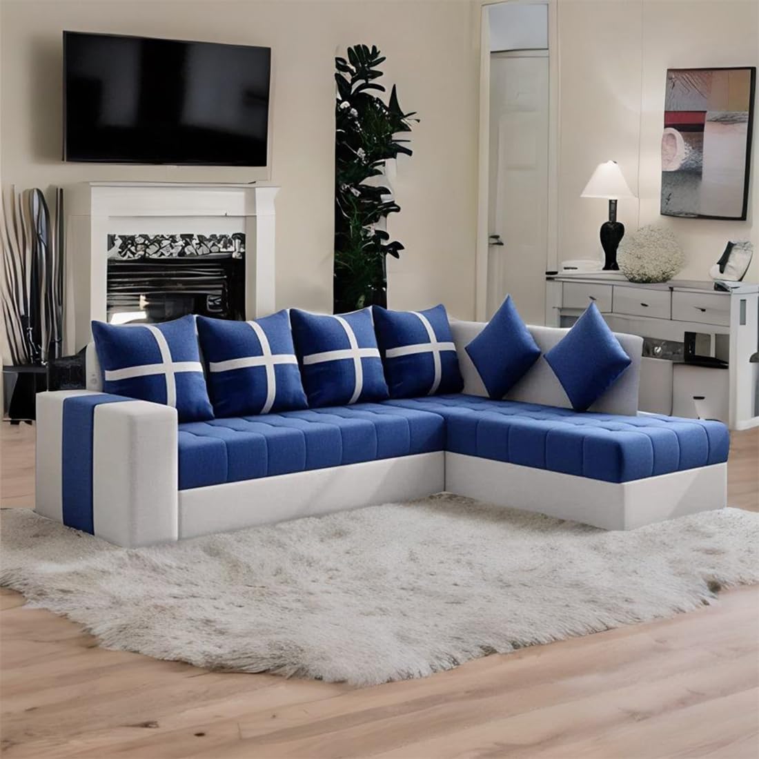 6-Seater L Shape Corner Sofa for Living Room | 6-Seater L Shape Sofa (Right Facing) with 6 Small Pillow | Sofa for Home & Office Furniture