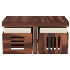 Premium Sheesham Solid Wood Coffee Tea Center Table with 4 Stool Living Room Furniture - Teak Finish