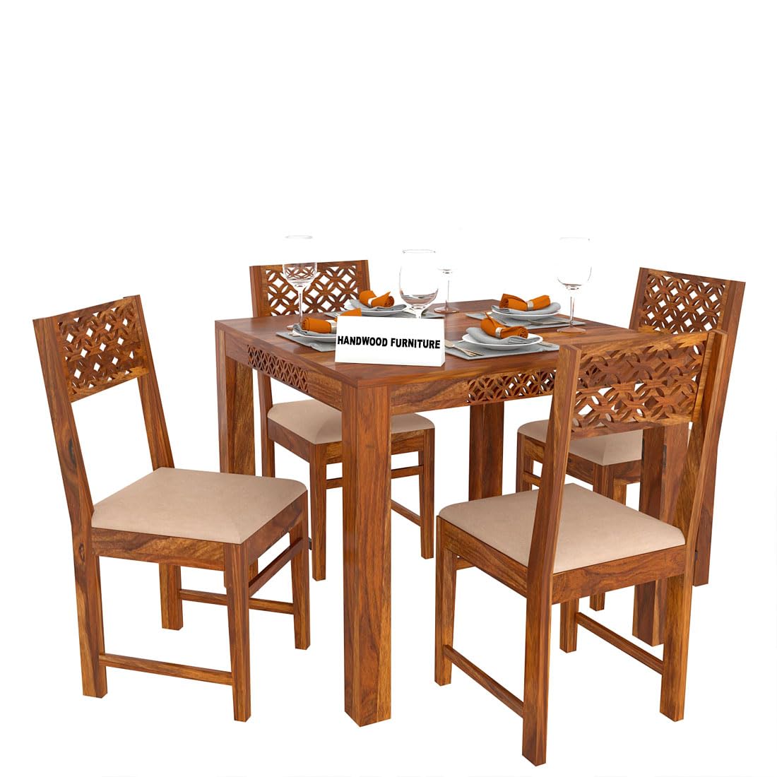 Premium Sheesham Wood Dining Table (34x34) with 4 Chairs |4 Seater Dining Set | Wooden Dining Table with Chair | Dining Room Furniture