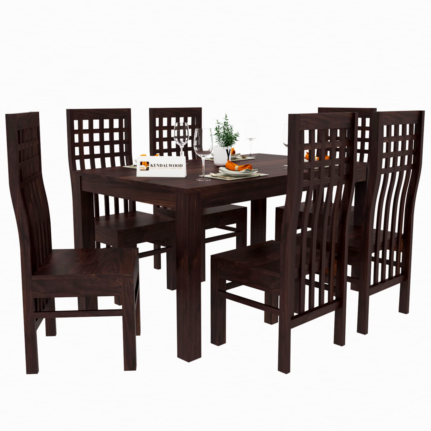 Sheesham Wood Dining Table(57x35) with 6 Chairs | 6 Seater Dining Set | Wooden Dining Table with Chair - Dining Room Furniture