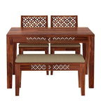 Sheesham Wood Dining Table (34x34) with 2 Chairs 1 Bench | 4 Seater Dining Set | Wooden Dining Table with Chair | Dining Room Furniture