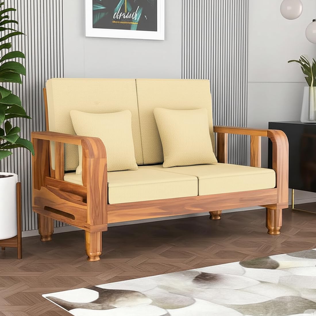 Solid Wood 2 Seater Wooden Sofa Set for Living Room Furniture | Sofa for Home & Office | 2 Seater Sofa