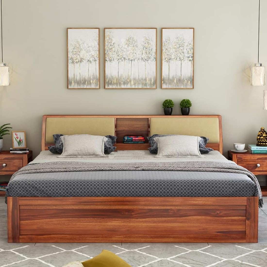 Sheesham Wood Bed with Box Storage | Solid Wood Bed for Bedroom, Living Room | Wooden Bed King Size | Mattress not Included | Finish Color