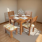 Sheesham Wood Dining Table with 3 Chairs 1 Bench | 4 Seater Dining Set | Wooden Dining Table with Chair | Dining Room Furniture
