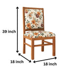 Solid Sheesham Wood Dining, Study Chair | Multipurpose Chair Set of 2 | Finish:- Honey Finish with Flower Printed Cushions