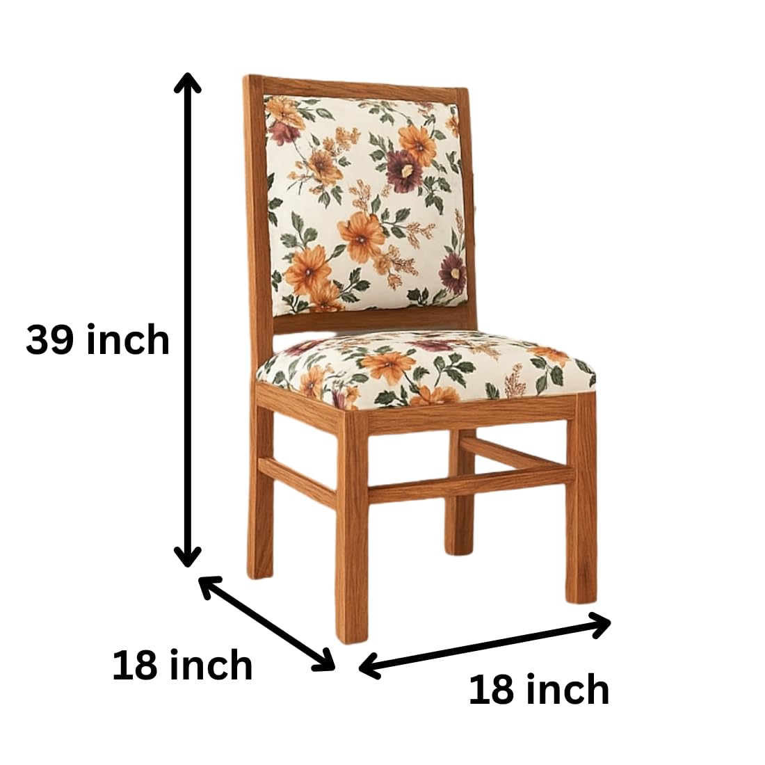 Solid Sheesham Wood Dining, Study Chair | Multipurpose Chair Set of 2 | Finish:- Honey Finish with Flower Printed Cushions