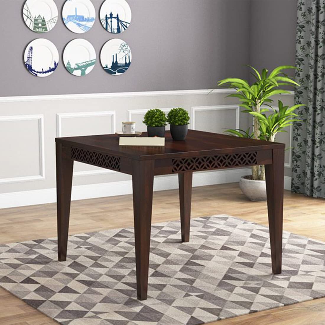 Sheesham Wood Dining Table (34x34 Inch) | Multi-Purpose uses Home and Office Desk | Dining Room Furniture | Wooden 4 Seater Dining Table