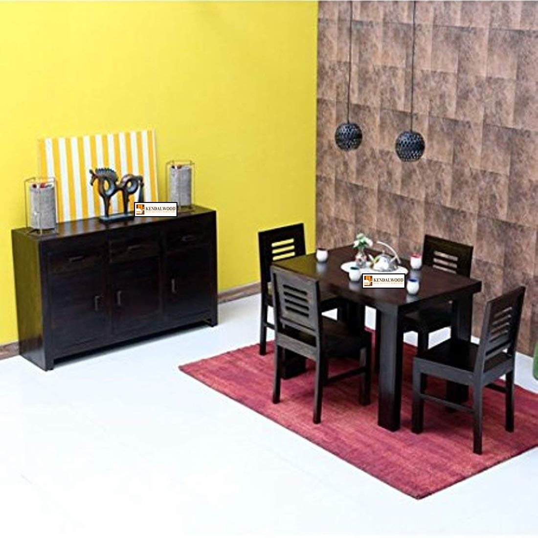 Sheesham Wood Dining Table with 4 Chairs | 4 Seater Dining Set | Wooden Dining Table with Chair - Dining Room Furniture