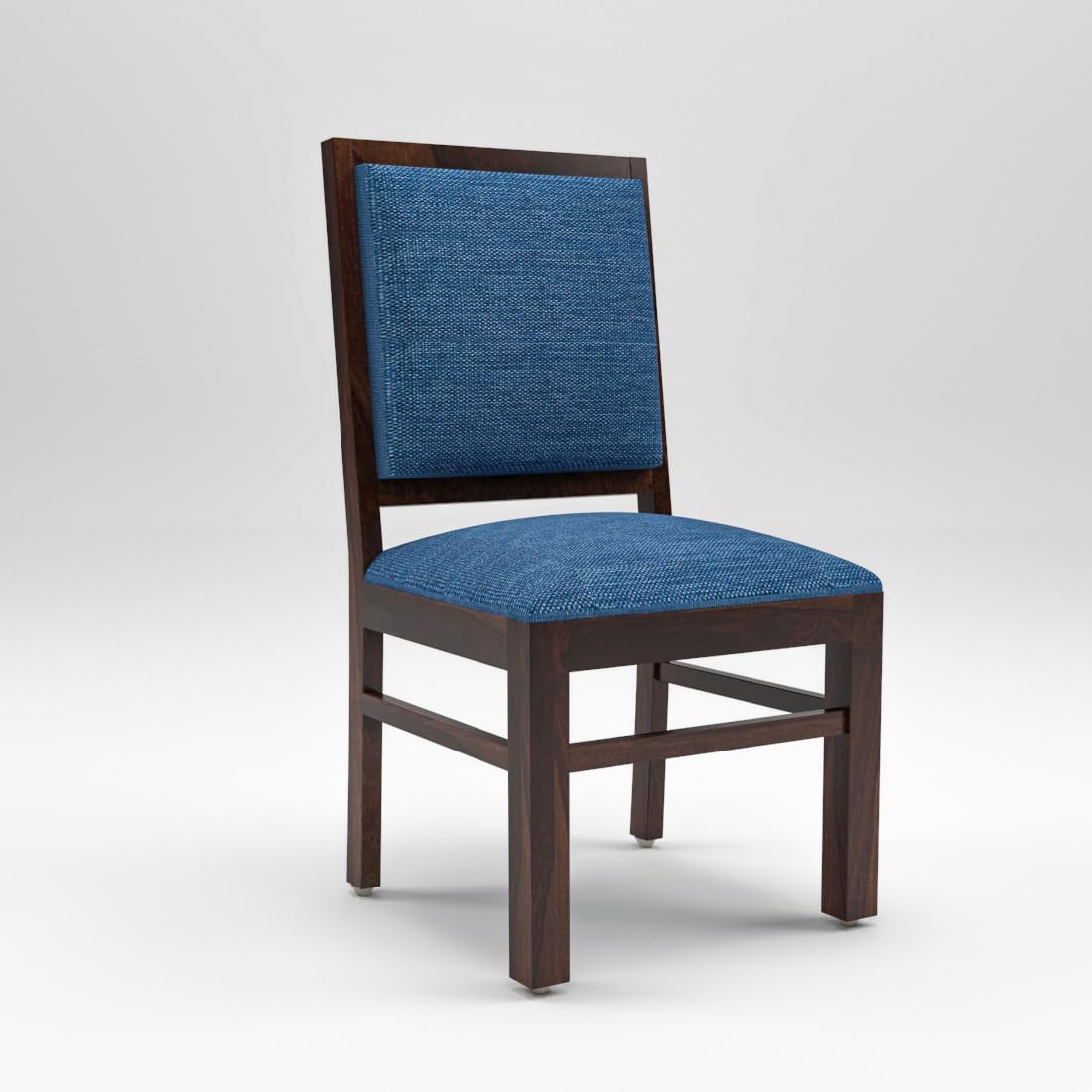 Modern Home Furniture | Solid Wood Dining Chair Set of 2 | Study Chair for Home & Office | Walnut Finish with Blue Cushions