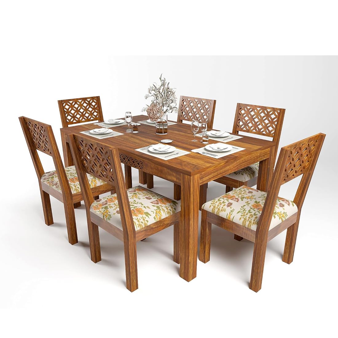Sheesham Wood Dining Table(57x35) with 6 Chairs | 6 Seater Dining Set | Wooden Dining Table with Chair - Dining Room Furniture