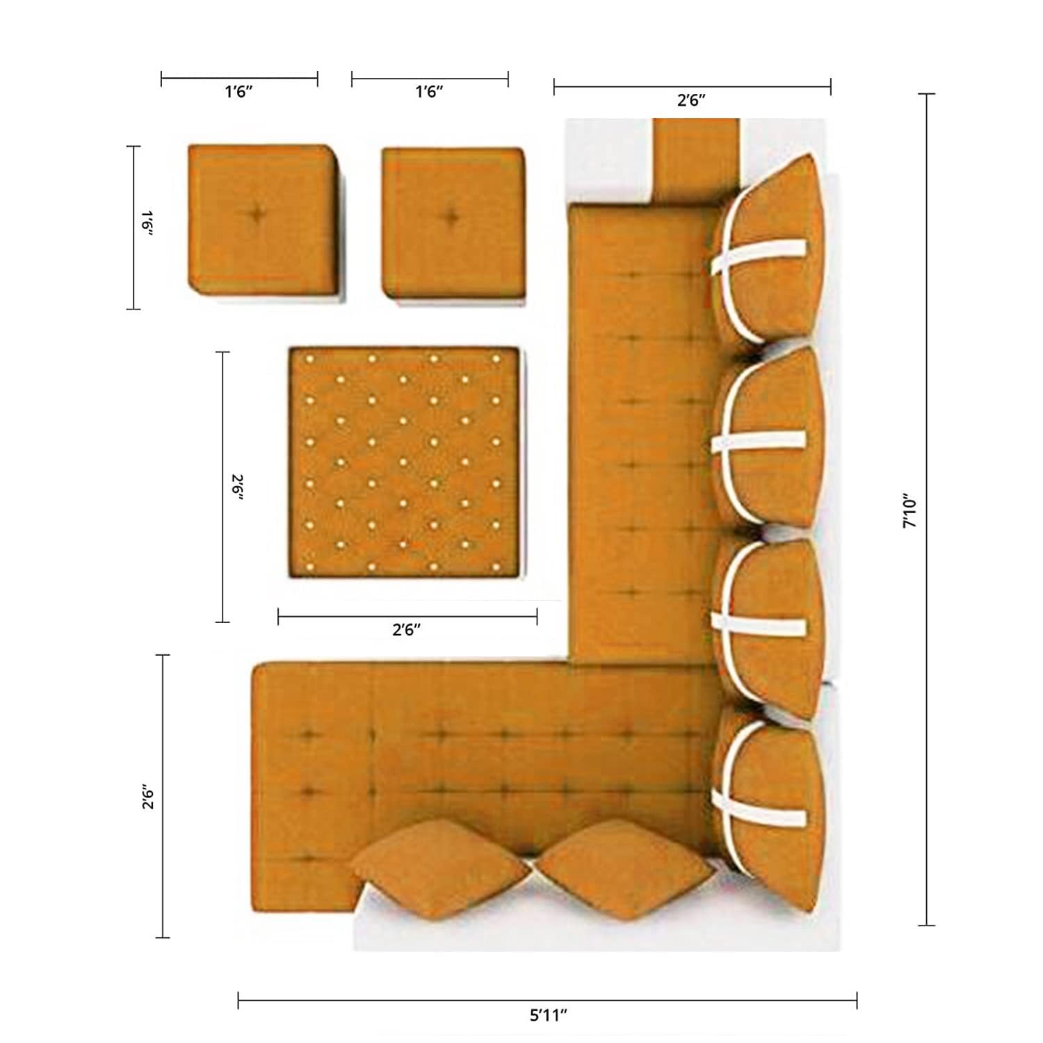 8 Seater Sofa Set, L Shape Sofa (Right Facing) 2 Ottoman, 6 Small Pillow with Coffee Table for Living Room Furniture | Sofa for Home & Office Furniture