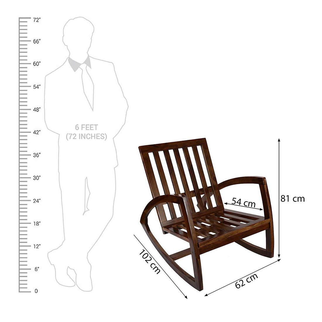 Sheesham Wood Rocking Chair for Adults, Wooden Rocking Chair, Walnut Finish