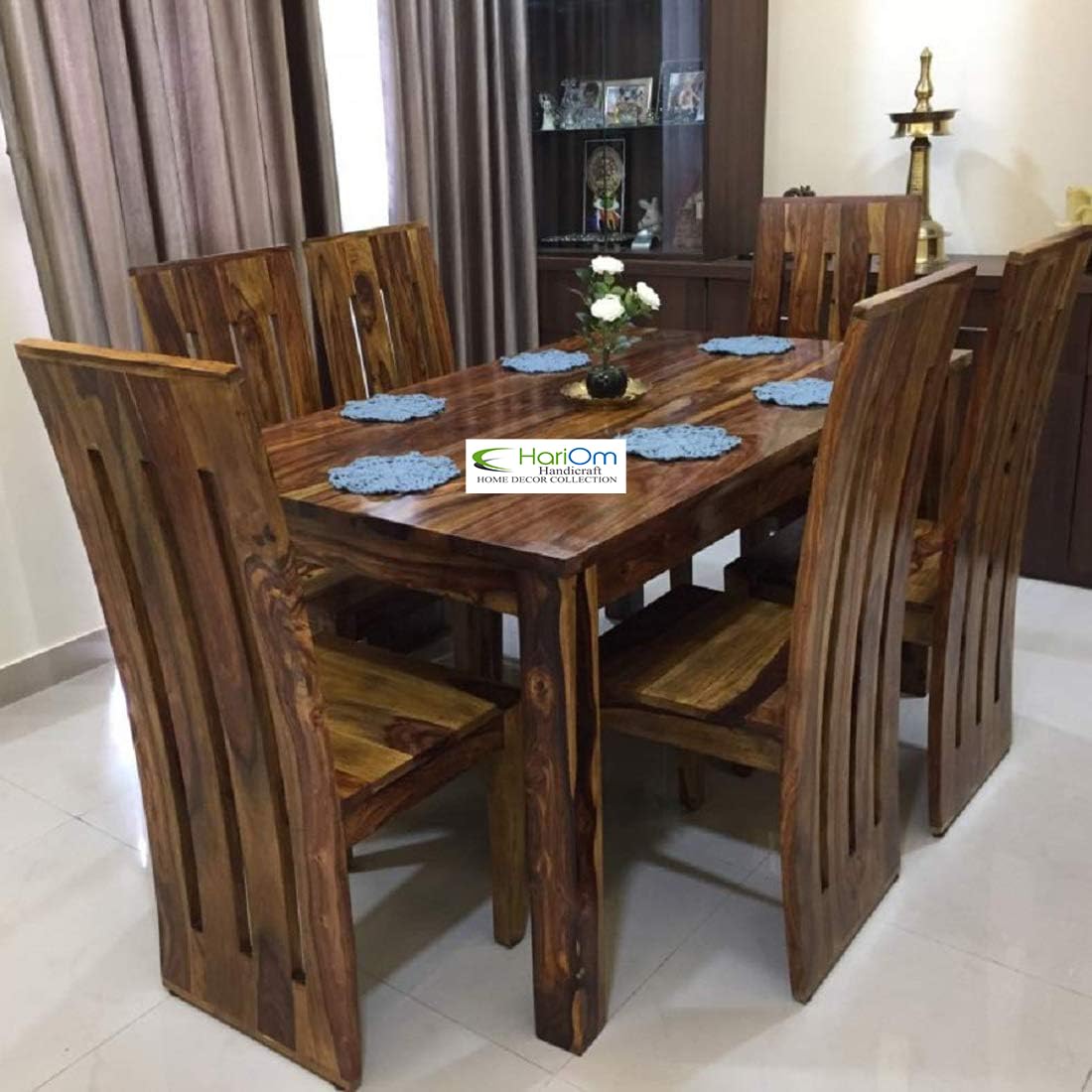 Sheesham Wood Teak Brown Finish Dining Table with 6 Seater Chairs