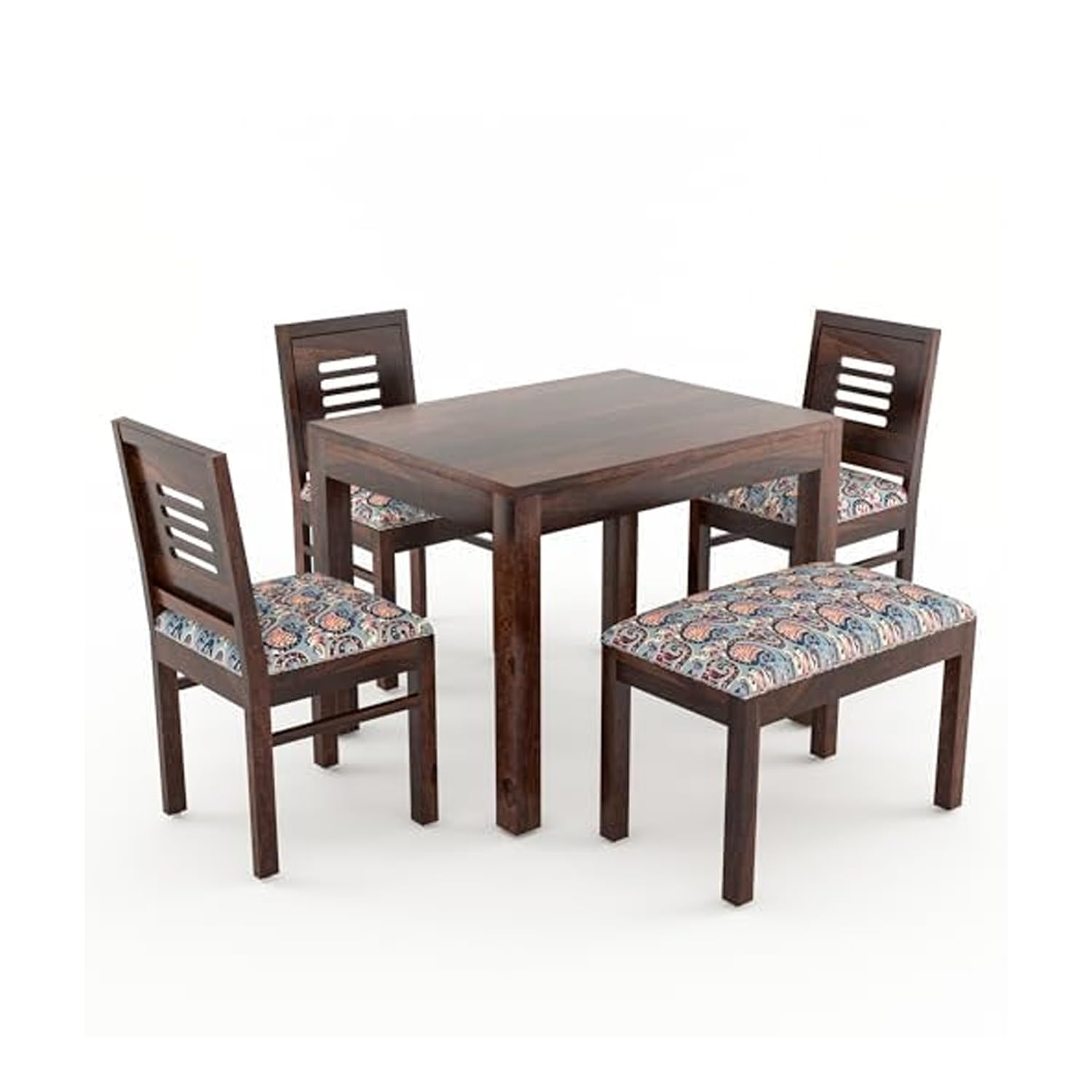 Sheesham Wood Dining Table with 3 Chairs 1 Bench | 4 Seater Dining Set | Wooden Dining Table
