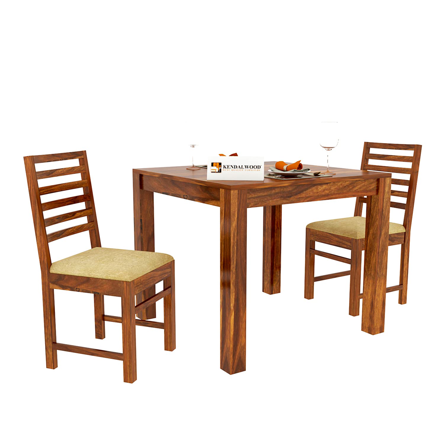 Sheesham Wood Dining Table Square (34x34 Inch) with 2 Chairs | Wooden Dining Table with Chair - Dining Room Furniture
