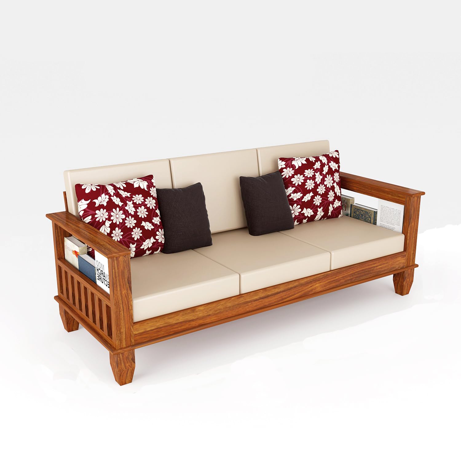Solid Wood 3 Seater Wooden Sofa Set for Living Room Furniture | Sofa for Home & Office | 3 Seater Sofa