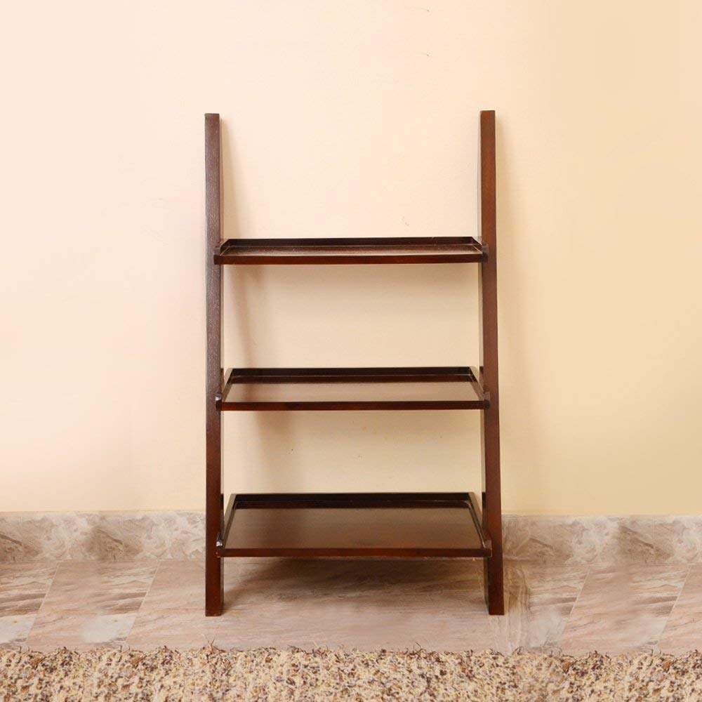 Furniture Wooden Corner Bookcase for Living Room | Corner Wall Shelve (3 Tier Shelve, Brown Finish)