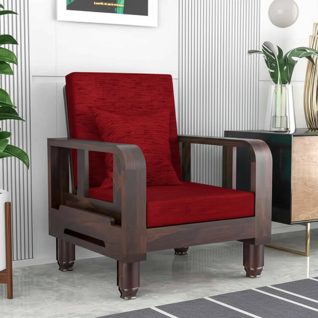 Solid Wood 1 Seater Wooden Sofa Set for Living Room Furniture | Sofa for Home & Office | 1 Seater Sofa