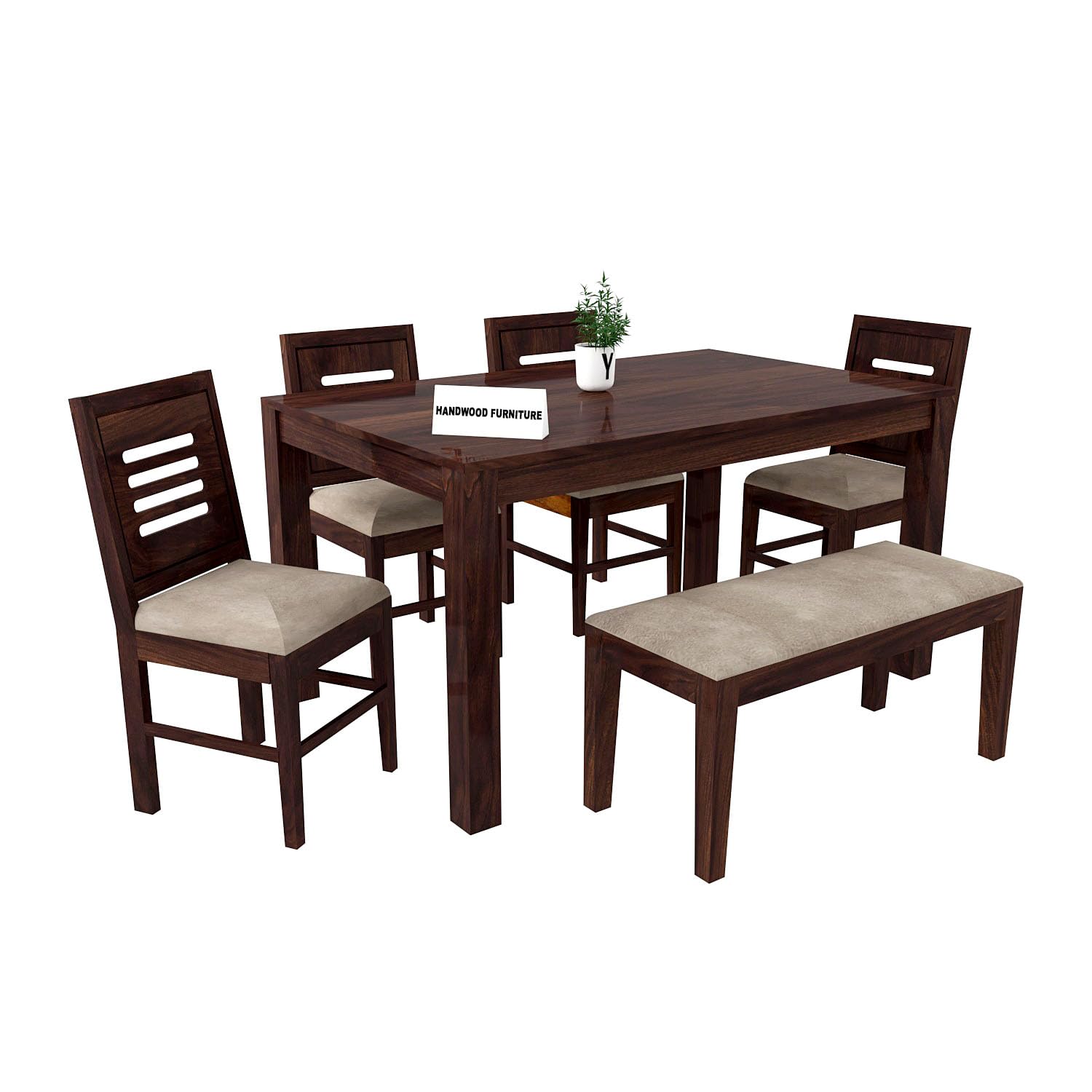 Sheesham Wood Dining Table(57x35) with 4 Chairs & 1 Bench | 6 Seater Dining Set | Best Furniture for Home | Dining Room Furniture