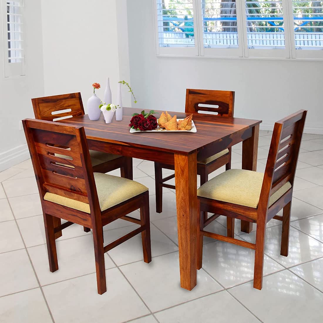 Premium Sheesham Wood Dining Table(45x30) with 4 Chairs | 4 Seater Dining Set | Wooden Dining Table with Chair
