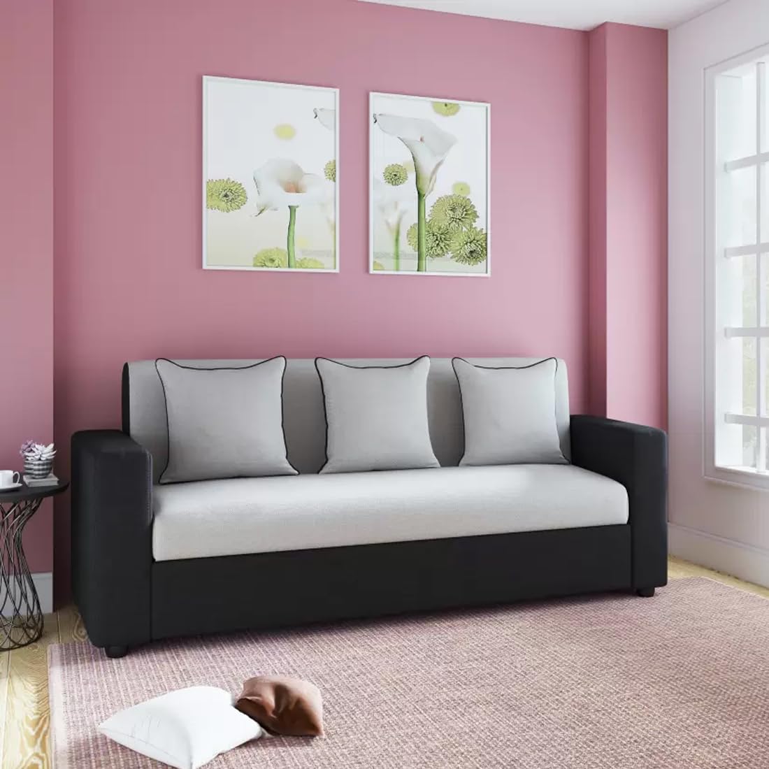 Sheesham Wood 3 Seater Sofa for Living Room | Fabric 3 Seater Sofa Set | Sofa for Home & Office