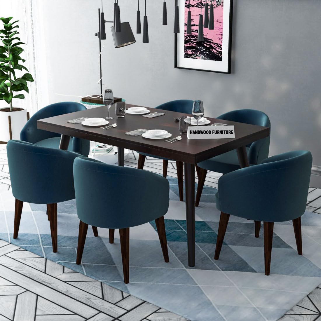 Sheesham Wood Dining Table(57x35) with 6 Chairs | 6 Seater Dining Set | Wooden Dining Table with Chair - Dining Room Furniture