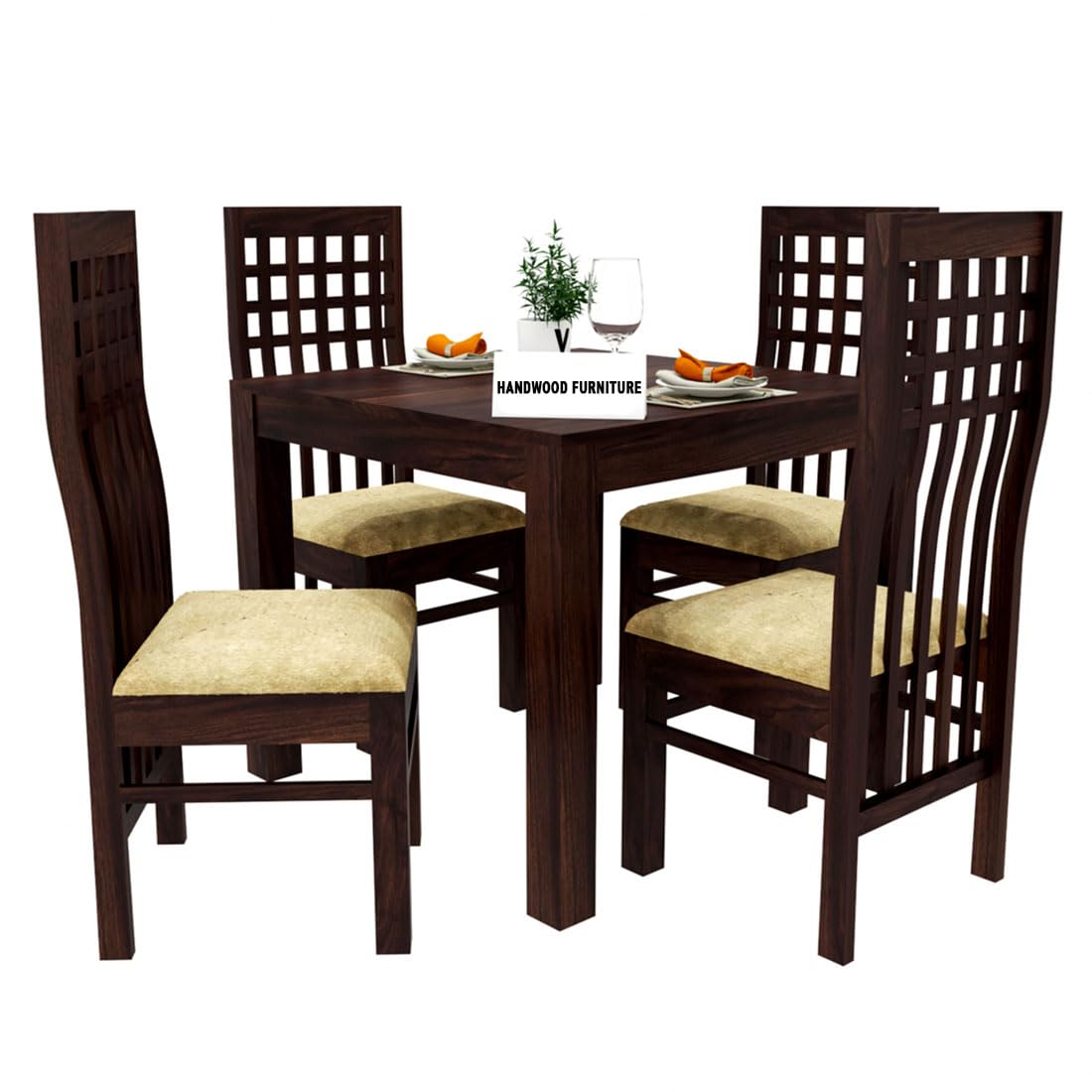 Premium Sheesham Wood Dining Table (34x34) with 4 Chairs | 4 Seater Dining Set | Wooden Dining Table with Chair | Dining Room Furniture