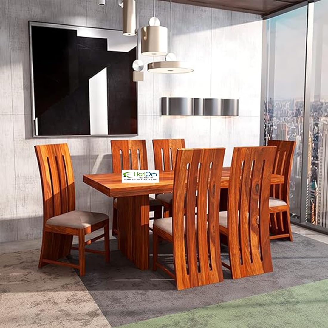 Sheesham Wood Dining Table with 6 Chairs, 1 Table, 6 Seater Dining Set -Dining Room Furniture