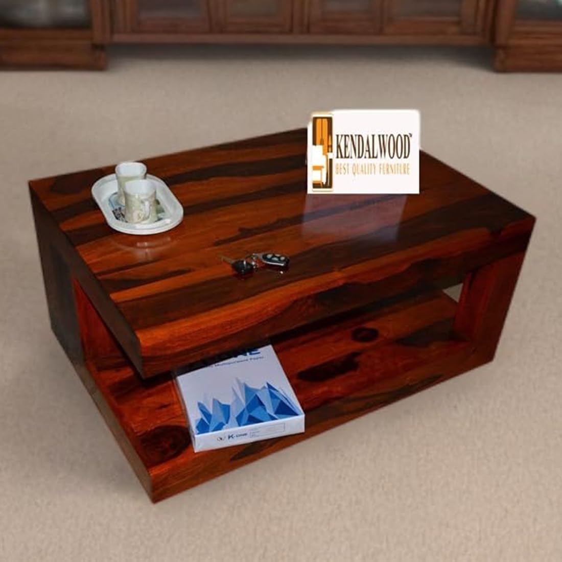 KendalWood Furniture Rectangle Sheesham Wood Coffee Table for Living Room
